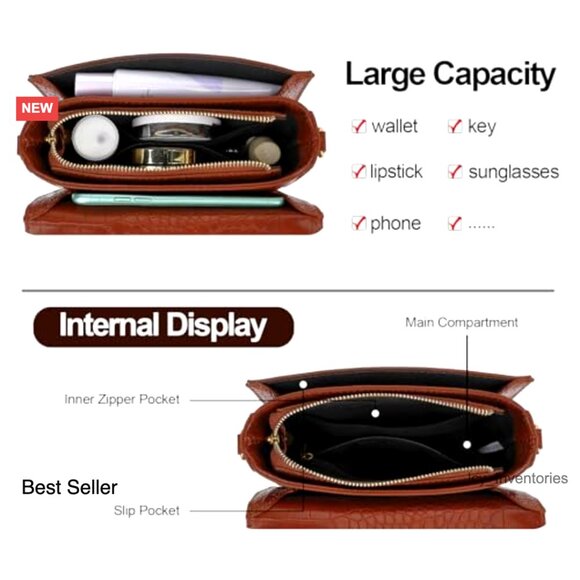 Leather Crossbody Bag with Adjustable Strap, Top Handle - Picture 4 of 7